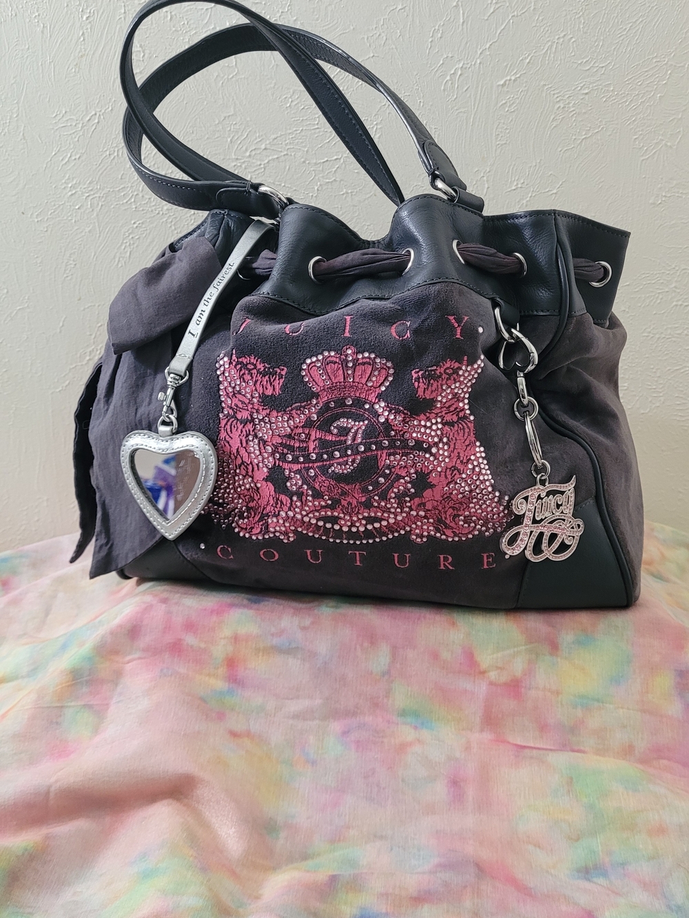 Juicy Couture Black and Pink Logo Tote Bag